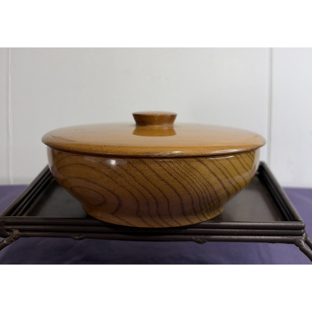 Vintage Oregon Myrtlewood Chalet Lidded Bowl Hand Turned Mid Century Modern